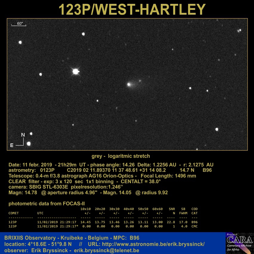 comet 123P/WEST-HARTLEY on 11 febr. 2019, Erik Bryssinck