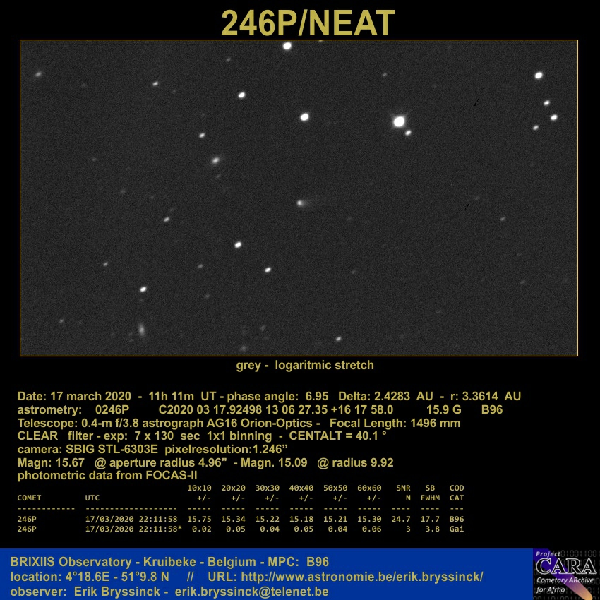 comet 246P/NEAT on 17 march 2020, Erik Bryssinck, BRIXIIS Observatory, B96 observatory