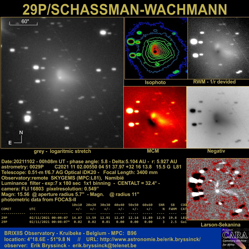 comet 29P/S-W, 2 nov. 2021, Erik Bryssinck, Skygems observatory Namibia