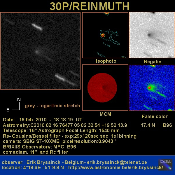 image comet 30P/REINMUTH by Erik Bryssinck from BRIXIIS Observatory on 16 febr.2010