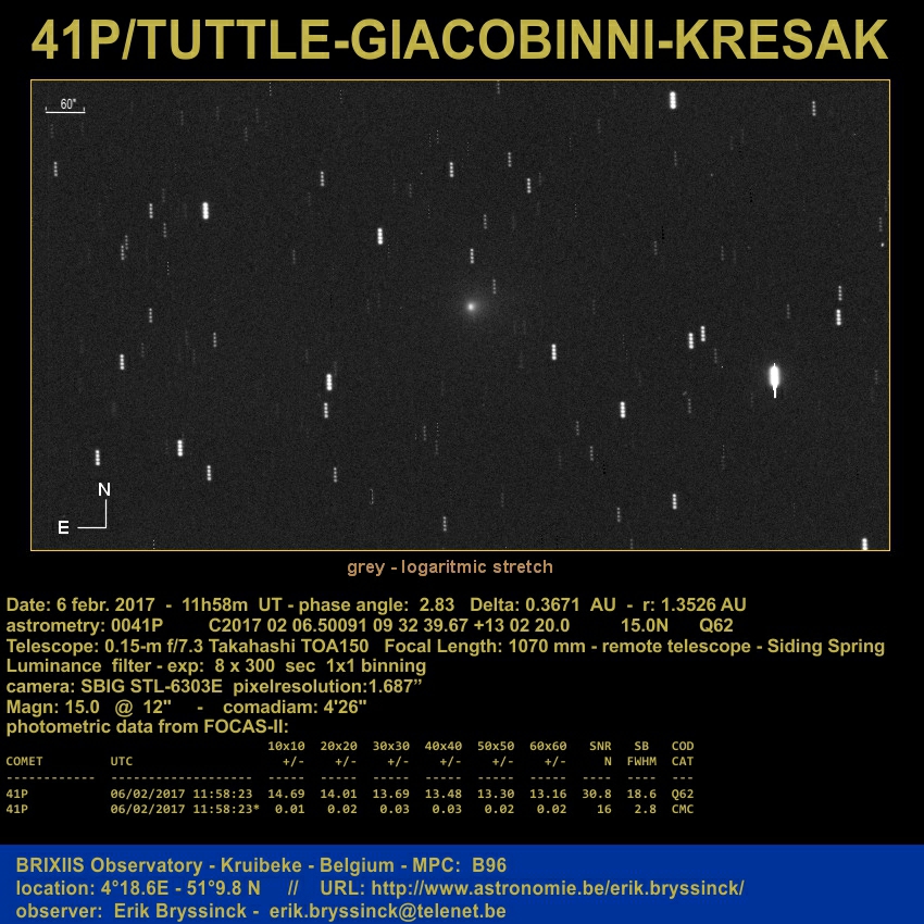 image comet 41P/TUTTLE-GIACOBINNI-KRESAK on  6 febr.2017 by Erik Bryssinck