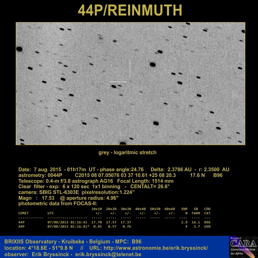 comet 44P/REINMUTH on 7 aug. 2015, Erik Bryssinck