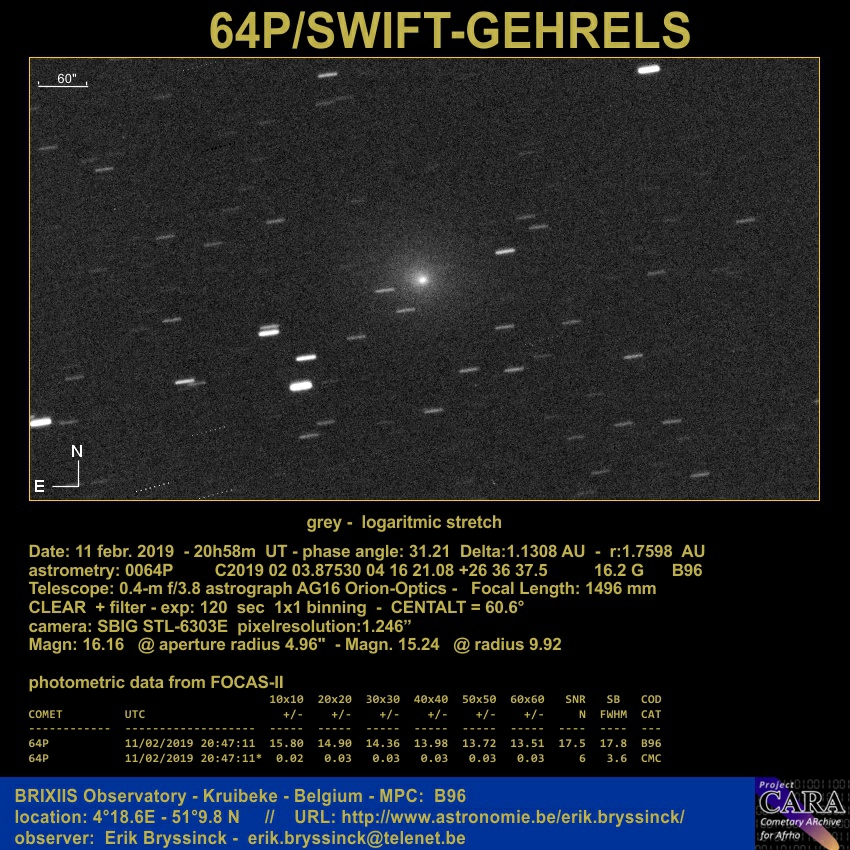 comet 64P/SWIFT-GEHRELS on 11 febr. 2019, Erik Bryssinck