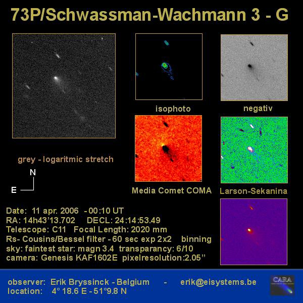 Image comet 73P fragmentation - fragment G by Erik Bryssinck on 11 apr.2006 BRIXIIS Observatory - B96 observatory