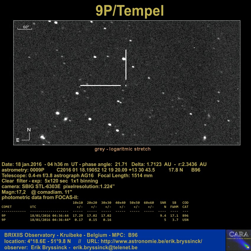 Image comet 9P/Tempel by Erik Bryssinck on 18 jan.2016