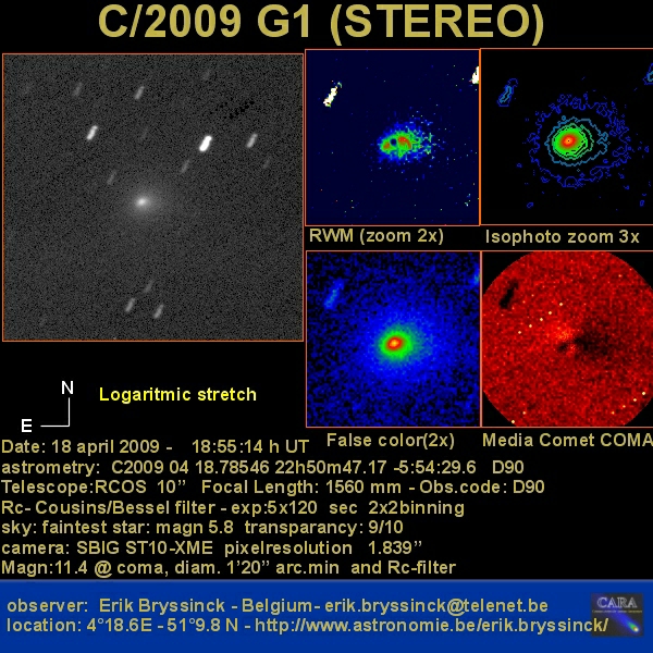 comet C/2009 G1 (STEREO), 18 april 2009, Erik Bryssinck