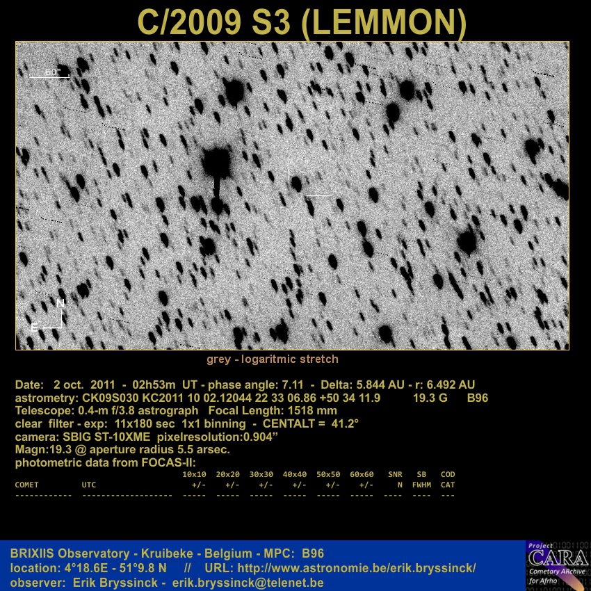 comet C/2009 S3 (LEMMON), Erik Bryssinck, 2 oct. 2011