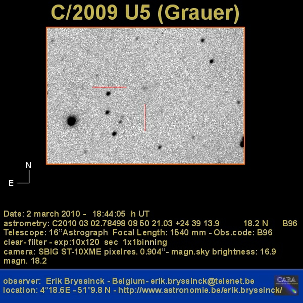 comet C/2009 U5 (GRAUER), 2 march 2010, Erik Bryssinck