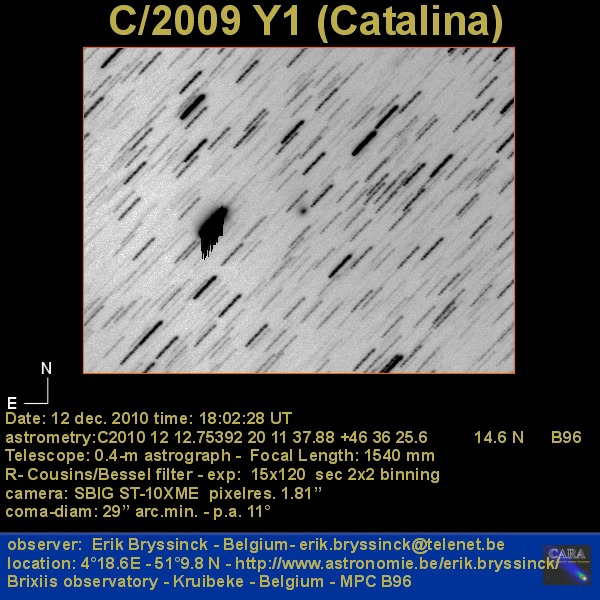 comet C/2009 Y1 (CATALINA, 12 dec. 2010, Erik Bryssinck