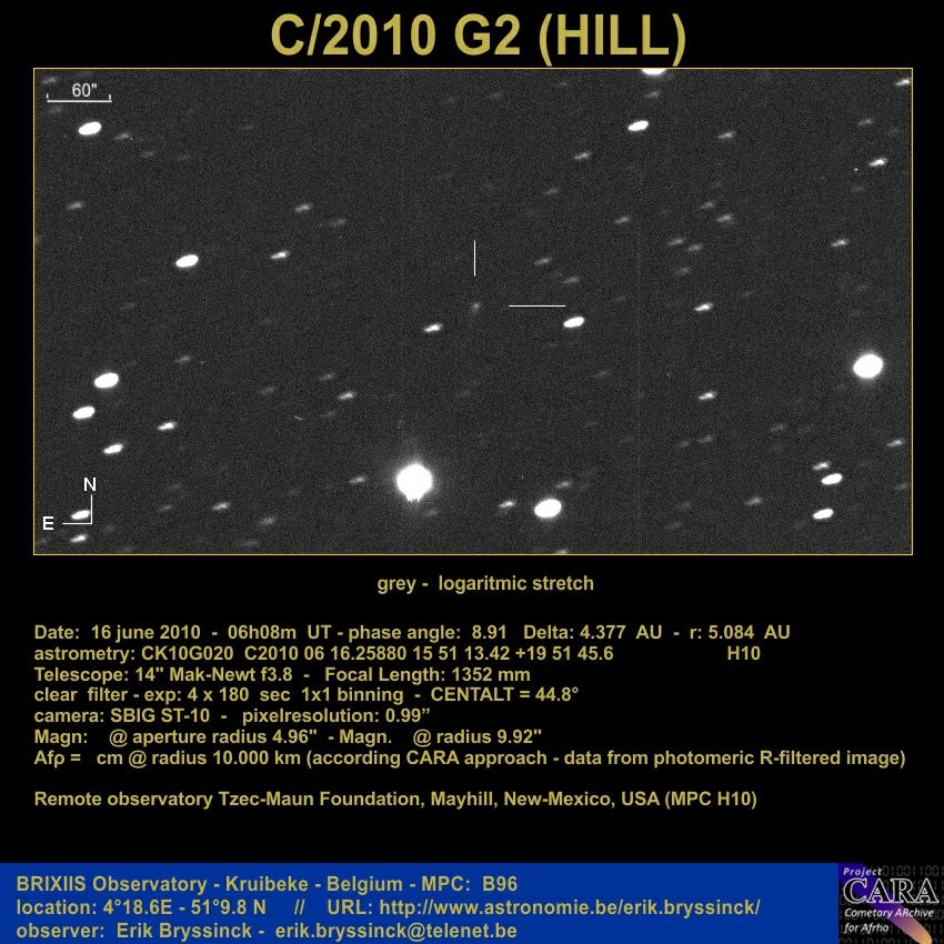 Comet C/2010 G2 (HILL), 16 june 2010, Erik Bryssinck, Tzec Maun Foundation H10 observatory