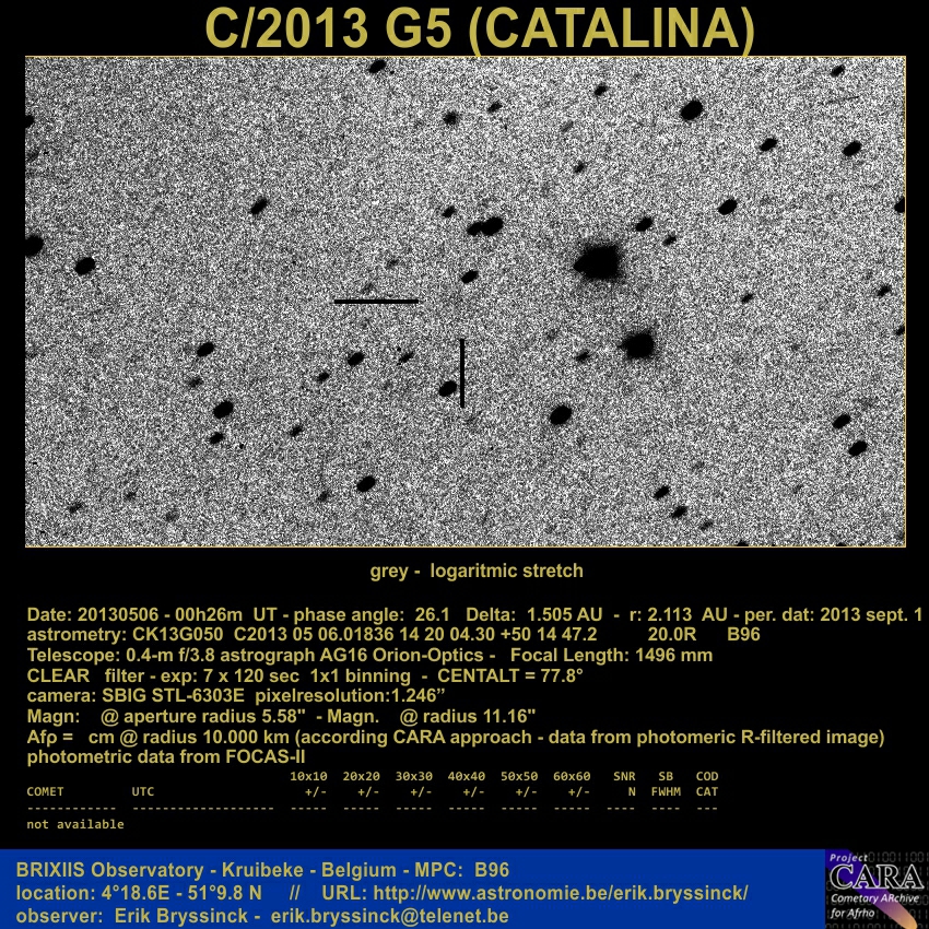 comet C/2013 G5 (CATALINA), Erik Bryssinck, 6 may 2013, BRIXIIS Observatory