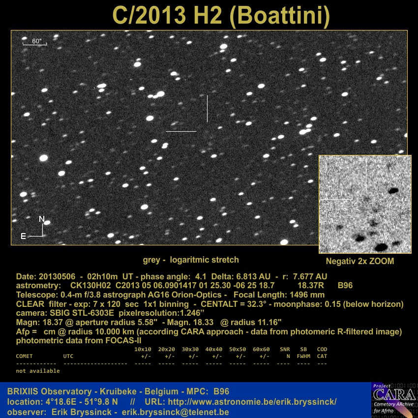 comet C/2013 H2 (NOATTINI), Erik Bryssinck, BRIXIIS Observatory, 6 may 2013