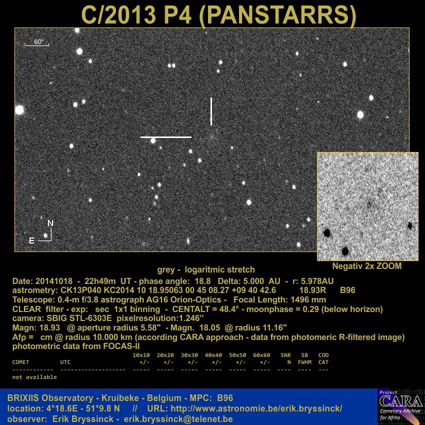comet C/2013 P4 (PANSTARRS), Erik Bryssinck, 18 oct. 2014