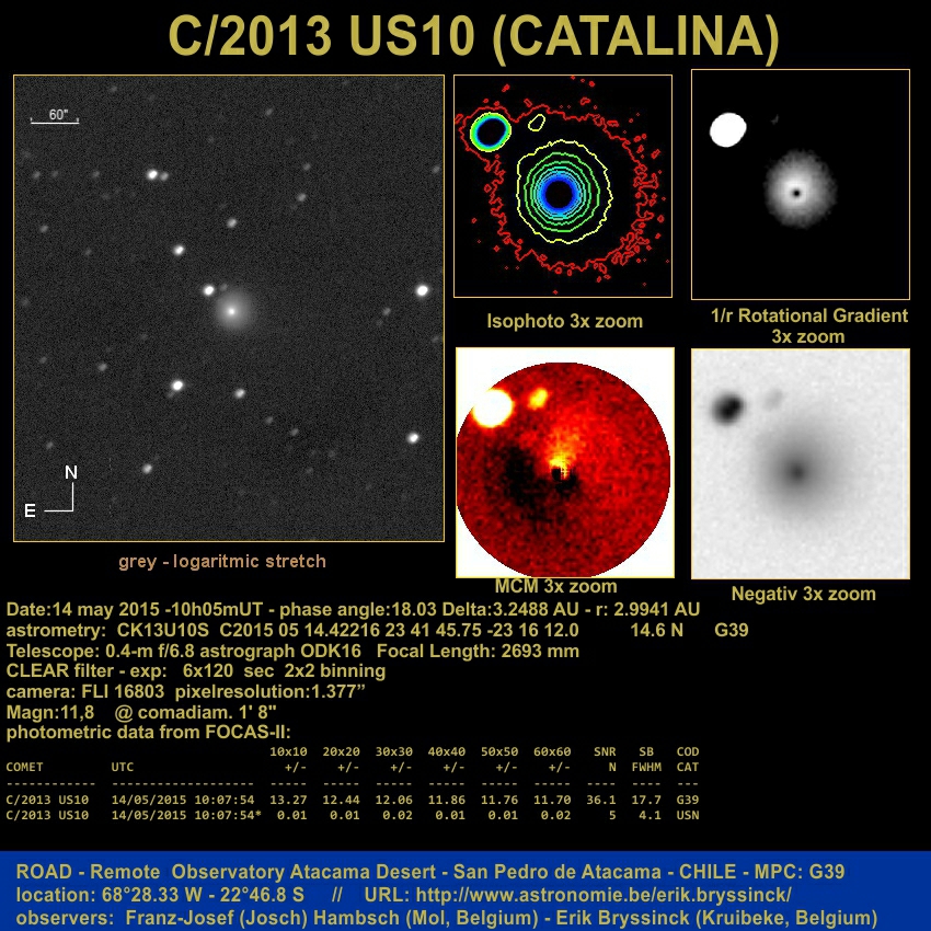 image comet C/2013 US10 (CATALINA) on 14 may 2015 by Erik Bryssinck and Dr. Franz-Josef Hambsch