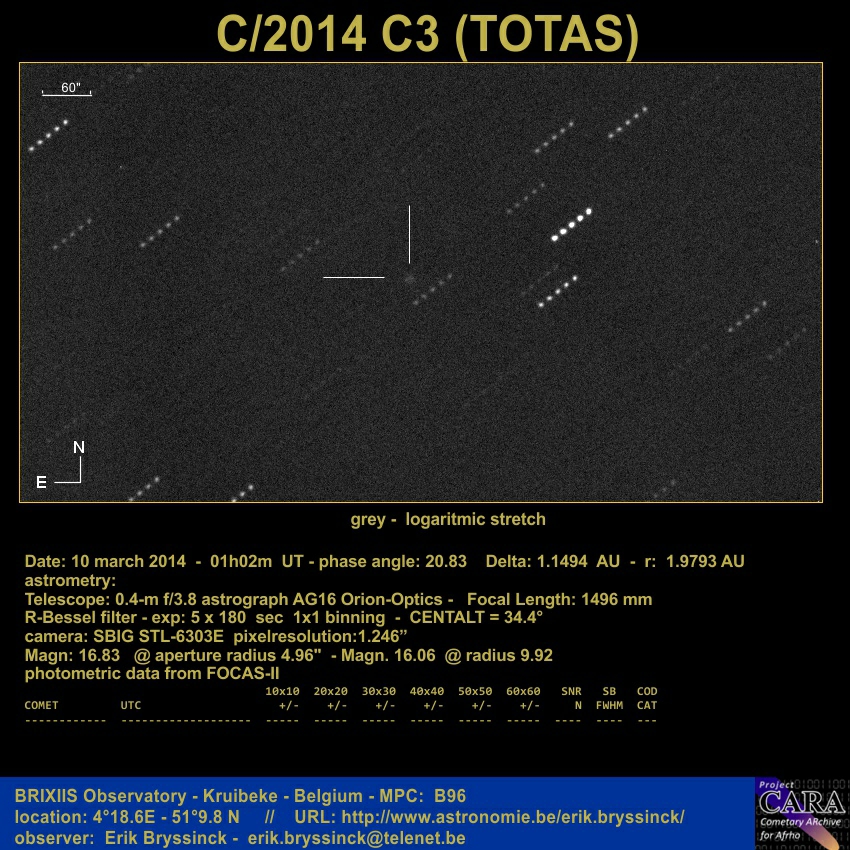 image comet C/2014 C3 (NEOWISE) on 10 march 2014, Erik Bryssinck