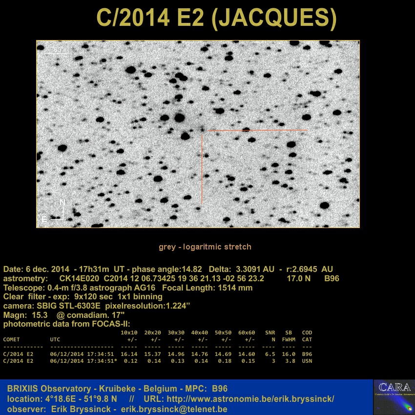 image comet C/2014 E2 (JACQUES) by Erik Bryssinck, Belgium on 6 dec.2014