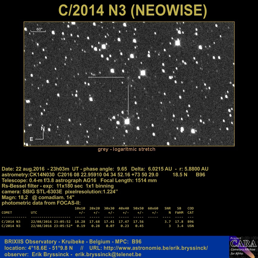 Image comet C/2014 N3 (NEOWISE) by Erik Bryssinck from BRIXIIS Observatory