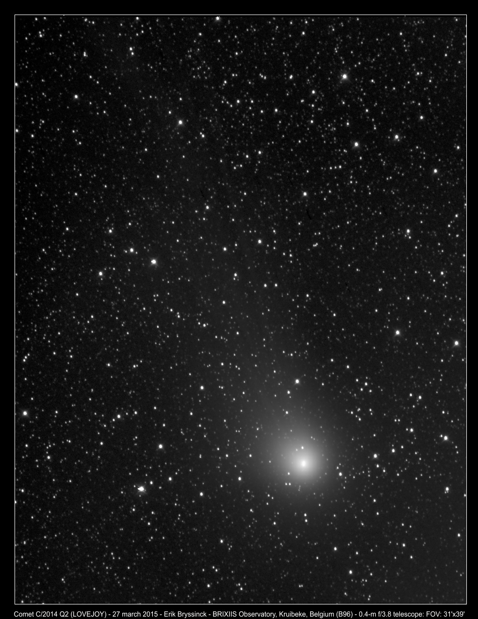 image comet C/2014 Q2 (LOVEJOY) on 27 march 2015 by Erik Bryssinck from BRIXIIS Observatory (B96 observatory)