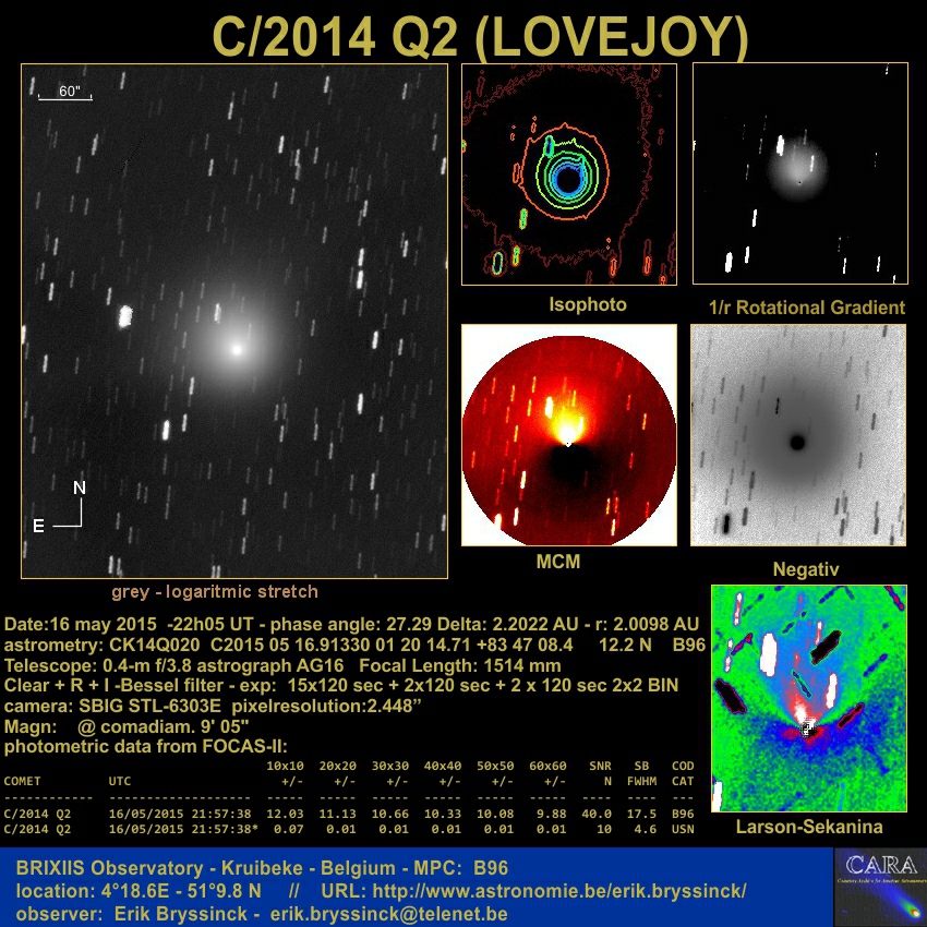 image comet C/2014 Q2 (LOVEJOY) on 16 may 2015 by Erik Bryssinck