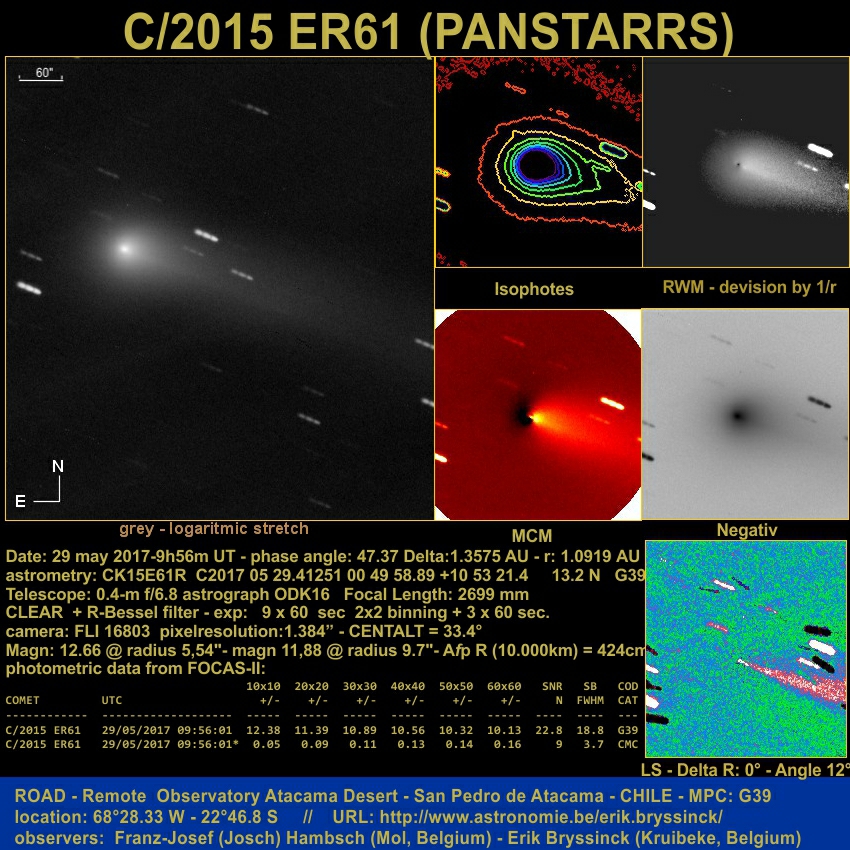 image comet C/2015 ER61 (PANSTARRS) by EZrik Bryssinck & F.-J. Hambsch from ROAD observatory, Chile on 29 may 2015