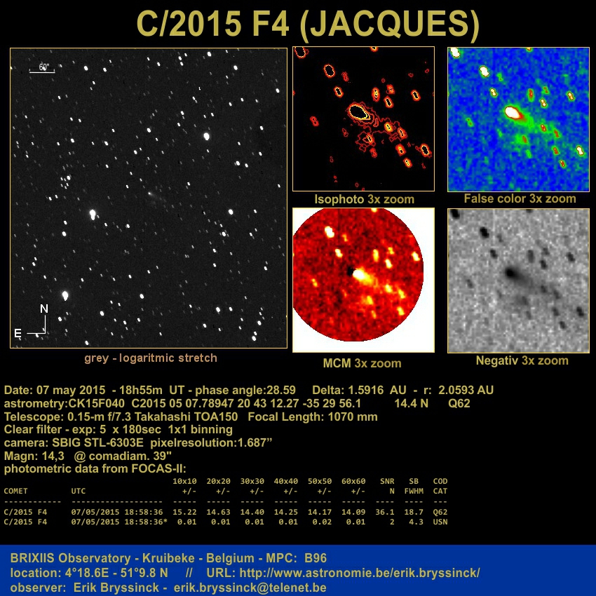 image comet C/2015 F4 (JACQUES) by Erik Bryssinck from Tzec Maun observatory Siding spring