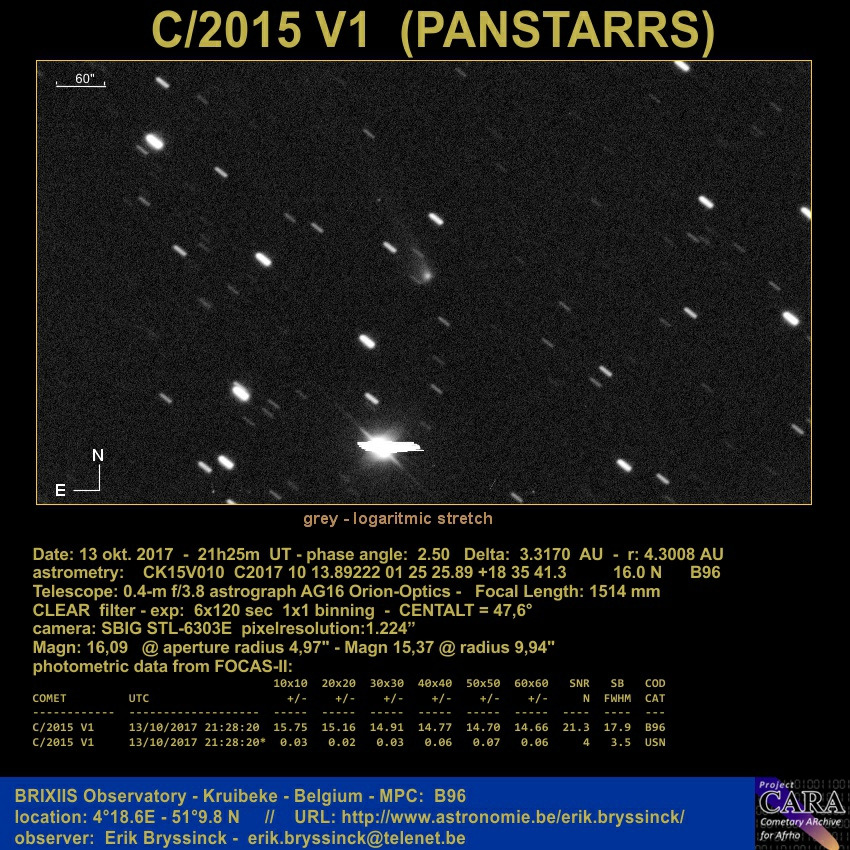 Image comet C/2015 V1 (PANSTARRS) by Erik Bryssinck on 13 okt.2017