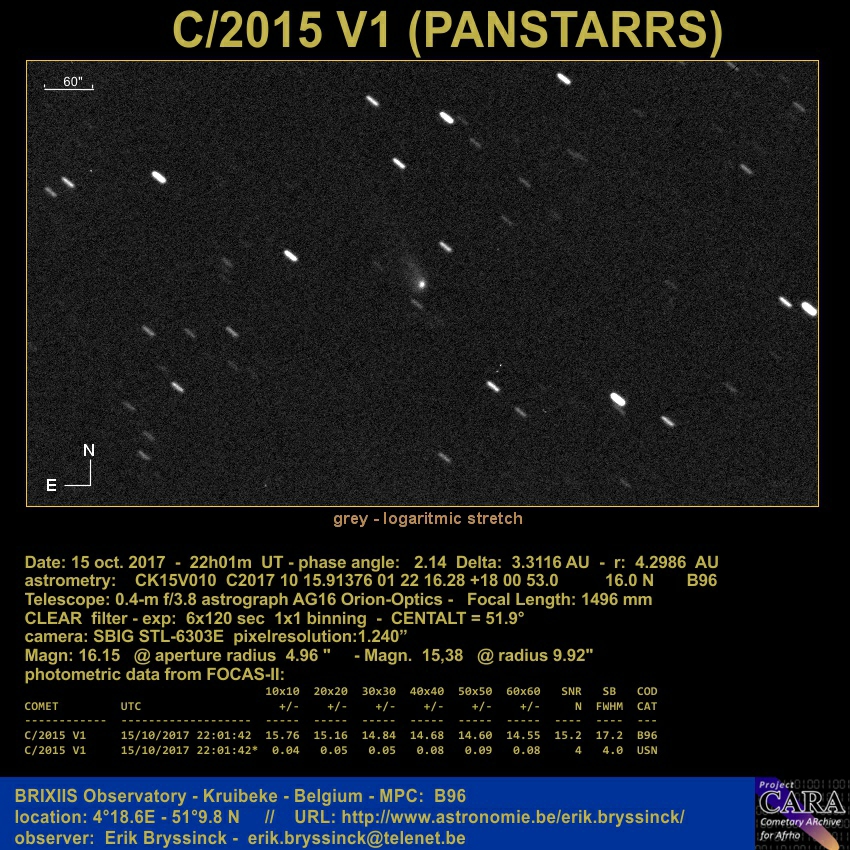 comet C/2015 V1 (PANSTARRS) on 15 oct. 2017 by Erik Bryssinck