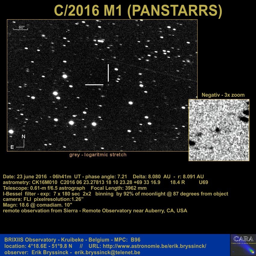 image comet C/2016 M1 (PANSTARRS) made by Erik Bryssinck with remote telescope