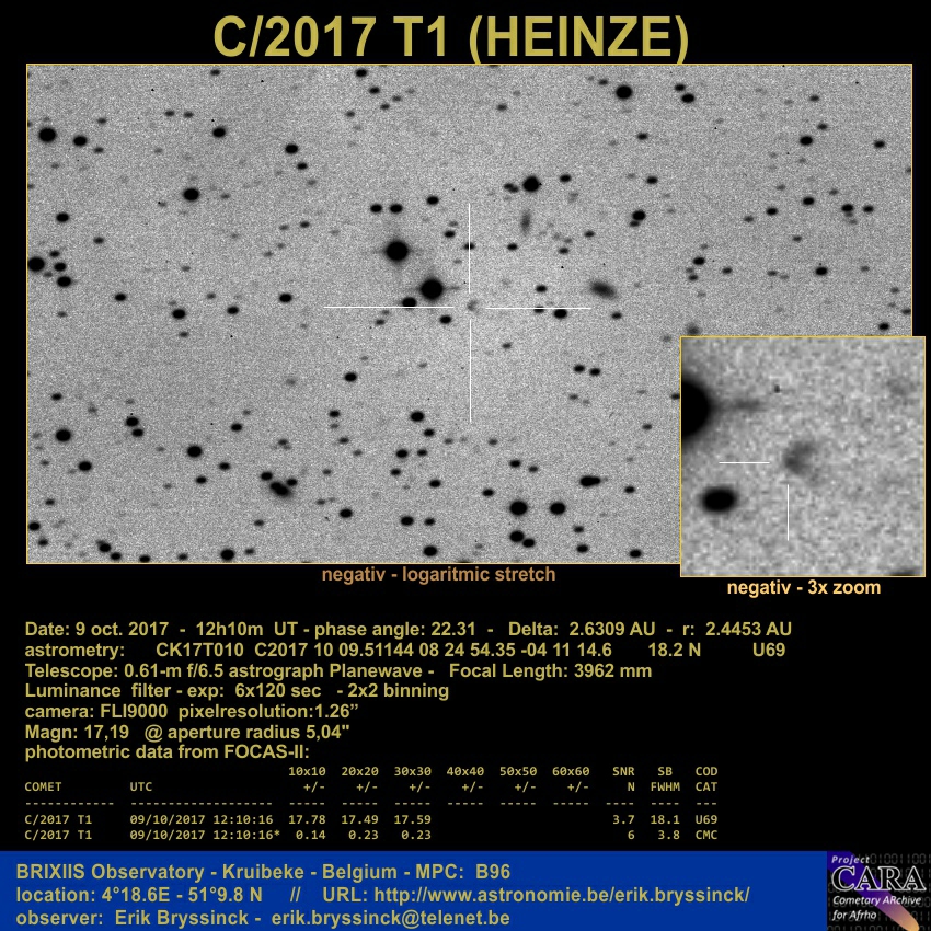 Image comet C/2017 T1 (HEINZE) by Erik Bryssinck on 9 october 2017