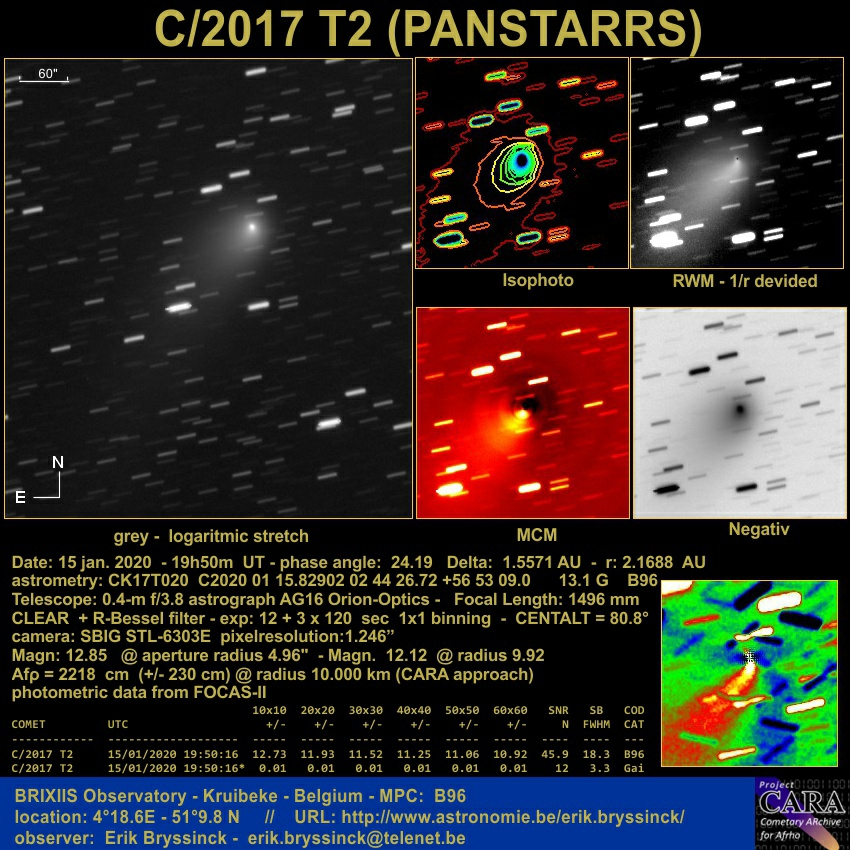comet C/2017 T2 (PANSTARRS) on 15 jan. 2020, Erik Bryssinck, BRIXIIS Observatory, B96 observatory