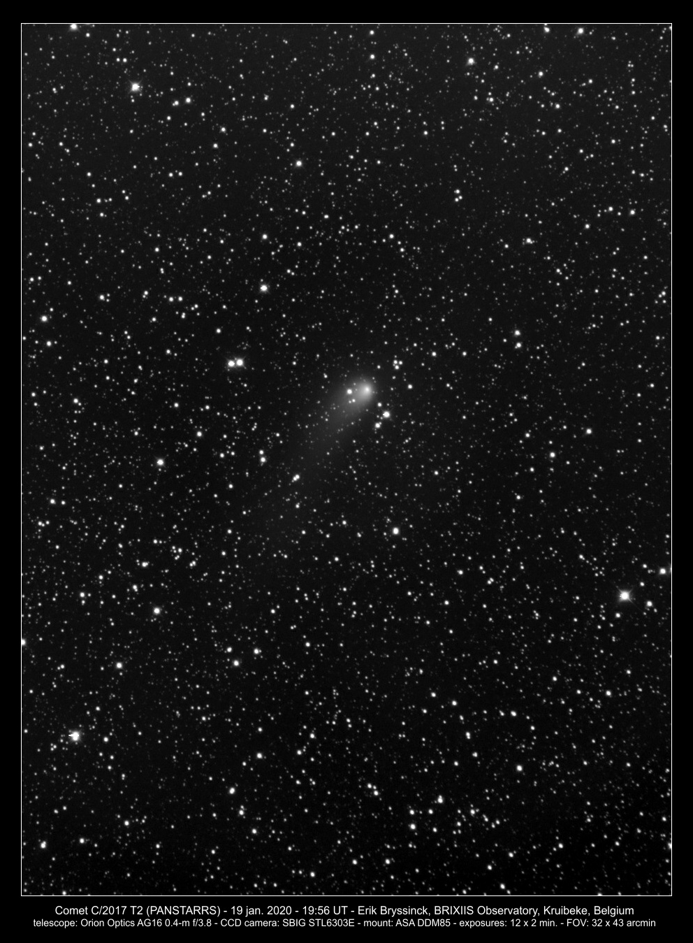 comet C/2017 T2 (PANSTARRS) on 19 jan.2020, Erik Bryssinck, BRIXIIS Observatory, B96 observatory