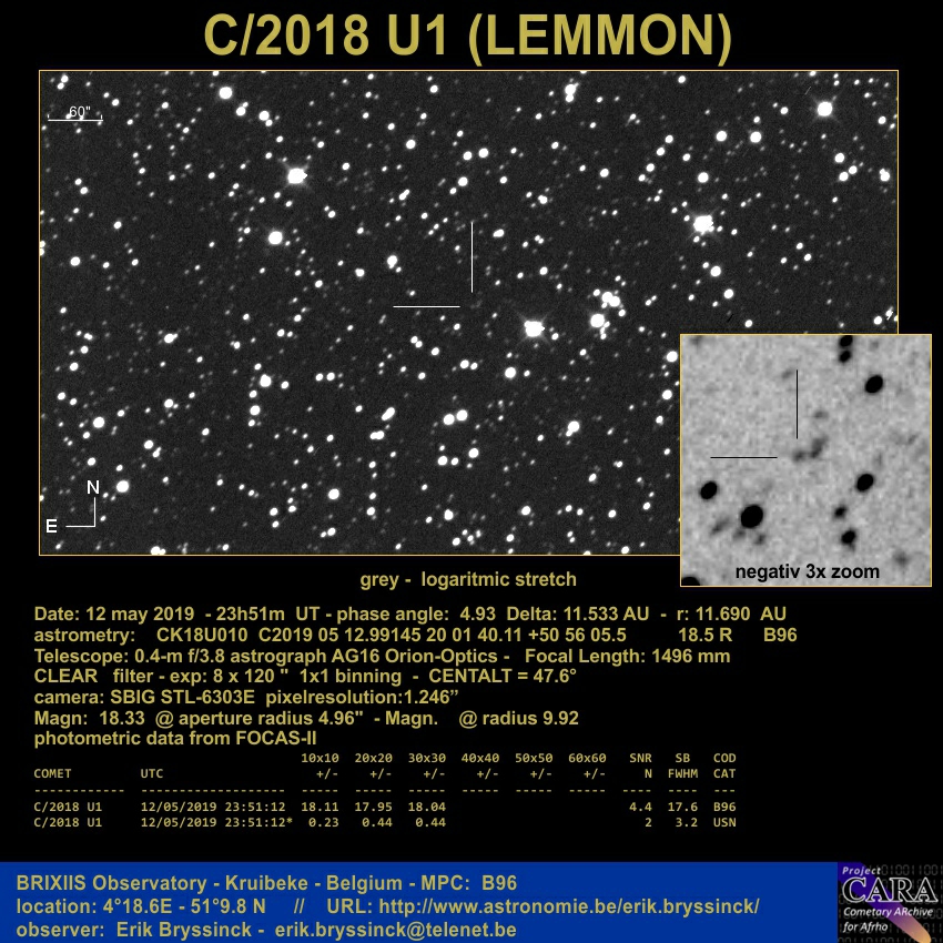 comet C/2018 U1 (LEMMON) 12 may 2019, Erik Bryssinck