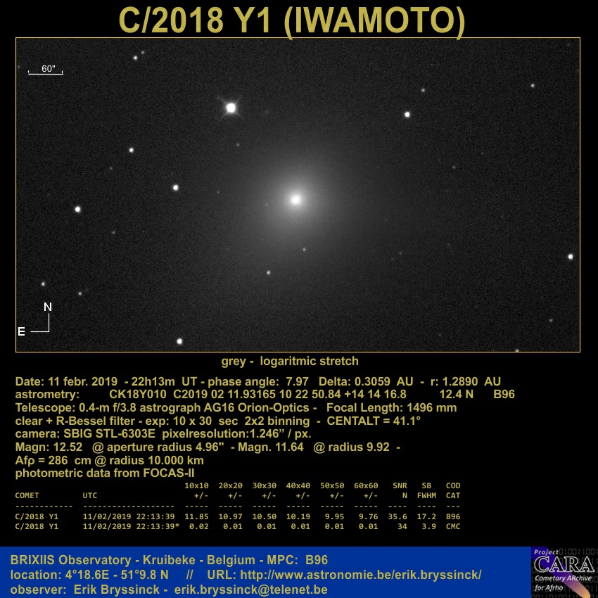 comet C/2018 Y1 (IWAMOTO) on 11 febr. 2019, Erik Bryssinck