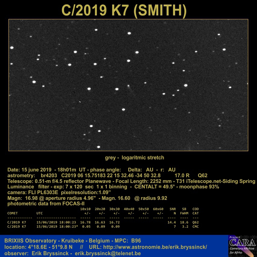 comet C/2019 K7 (SMITH), Erik Bryssinck