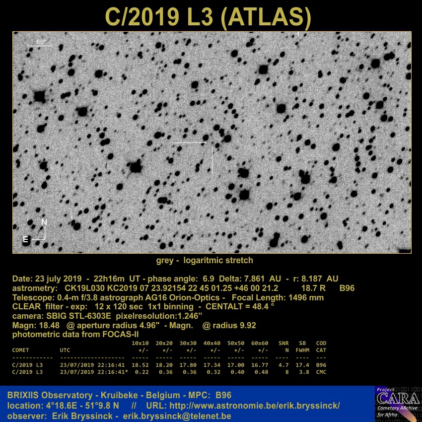 comet C/2019 L3 (ATLAS) on 23 july 2019, Erik Bryssinck