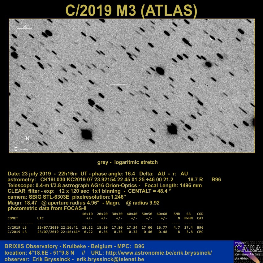 comet C/2019 M3 (ATLAS) on 23 july 2019, Erik Bryssinck