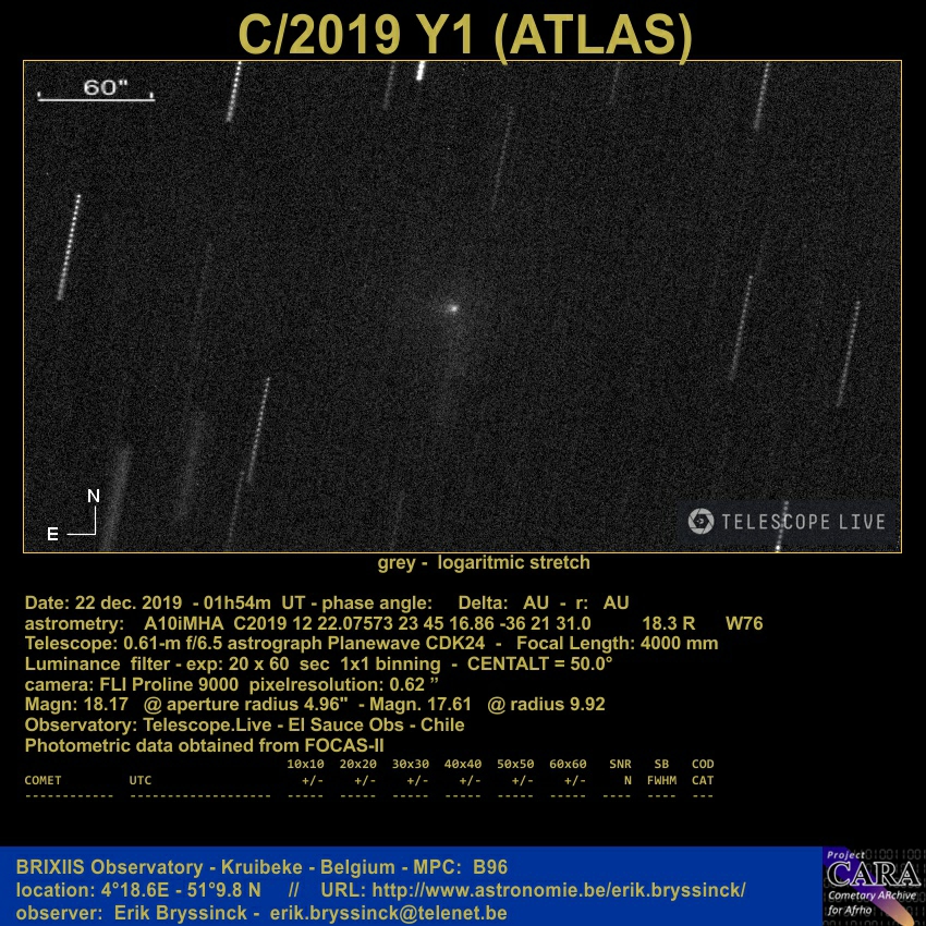 comet C/2019 Y1 (ATLAS) on 22 dec. 2019, Erik Bryssinck