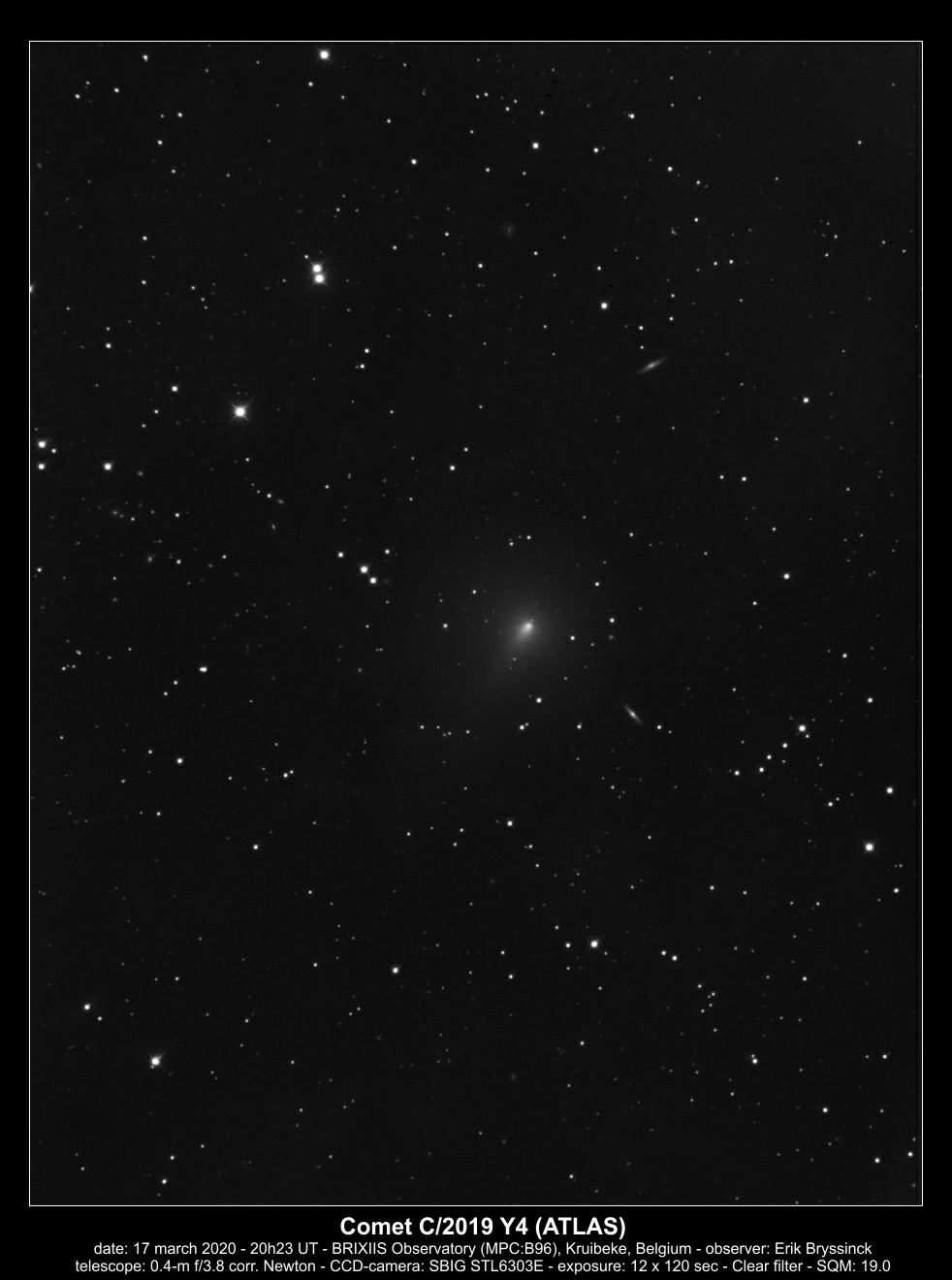 comet C/2019 Y4 (ATLAS) on 20 march 2020, Erik Bryssinck, BRIXIIS Observatory