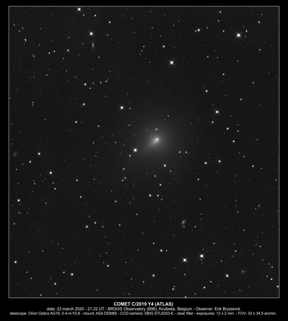 comet C/2019 Y4 (ATLAS) on 23 march 2020, Erik Bryssinck, BRIXIIS Observatory, B96 Observatory