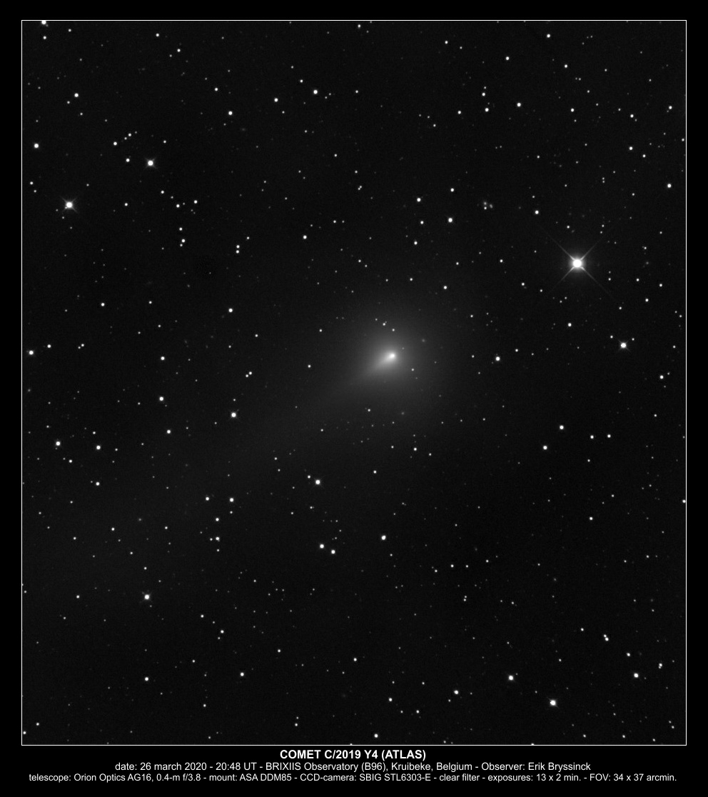 comet C/2019 Y4 (ATLAS) on 26 march 2020, Erik Bryssinck, BRIXIIS Observatory, B96 Observatory