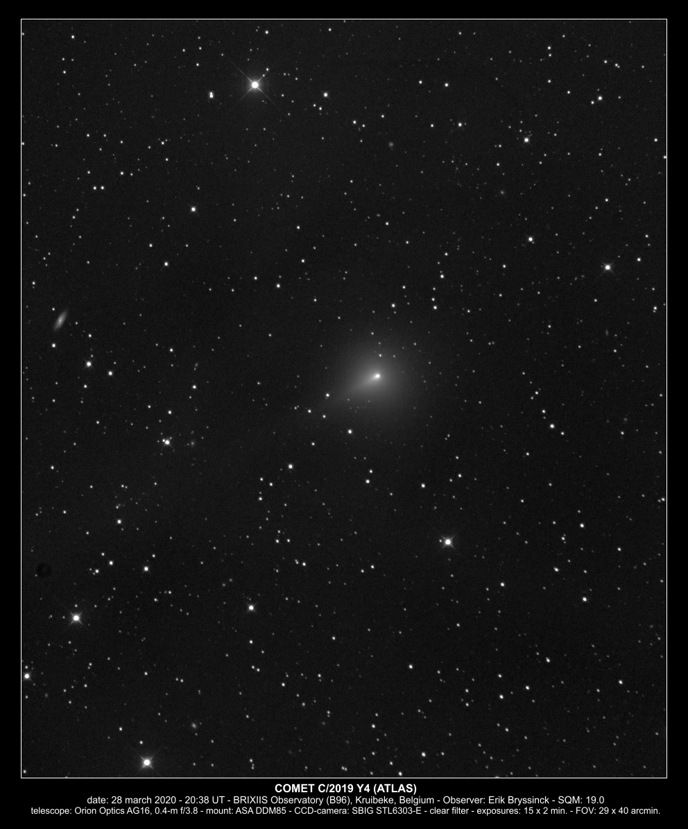 comet C/2019 Y4 (ATLAS) on 28 march, Erik Bryssinck, BRIXIIS Observatory, B96 observatory