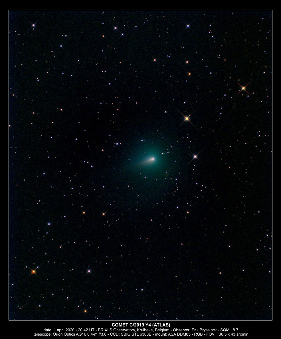 comet C/2019 Y4 (ATALS) on 1 april 2020, Erik Bryssinck, BRIXIIS Observatory