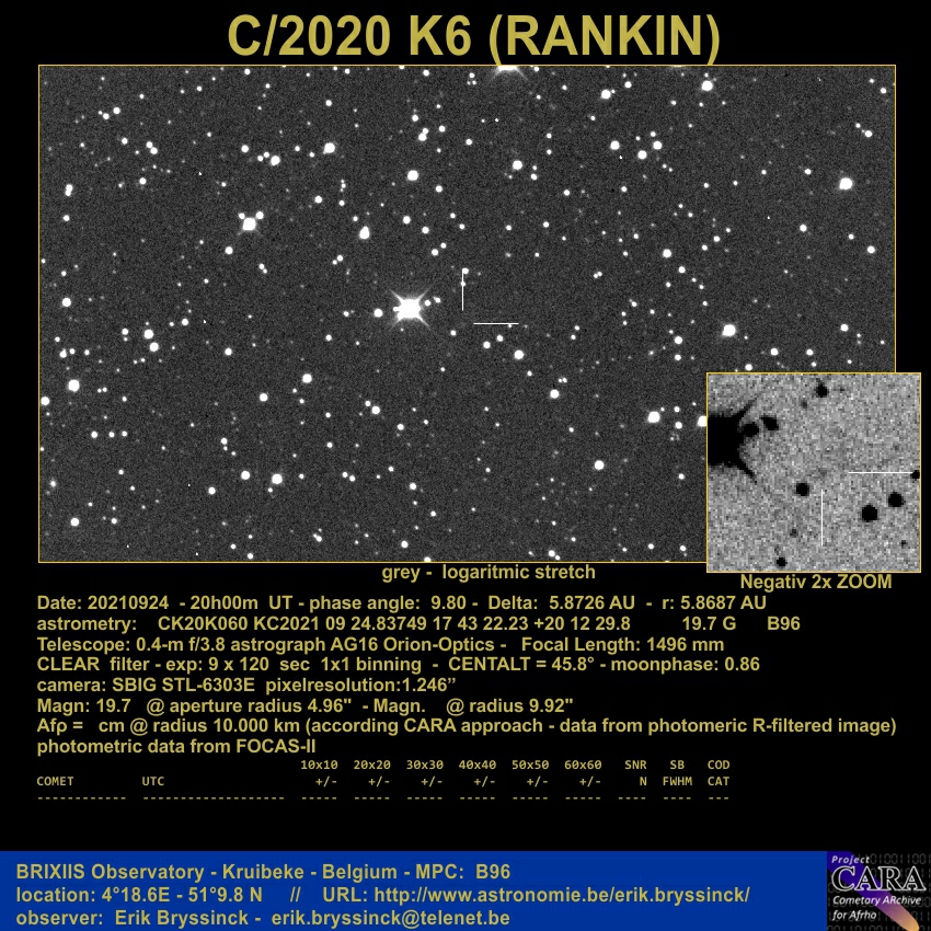 comet C/2020 K6 (RANKIN), 24 sept. 2021, Erik Bryssinck