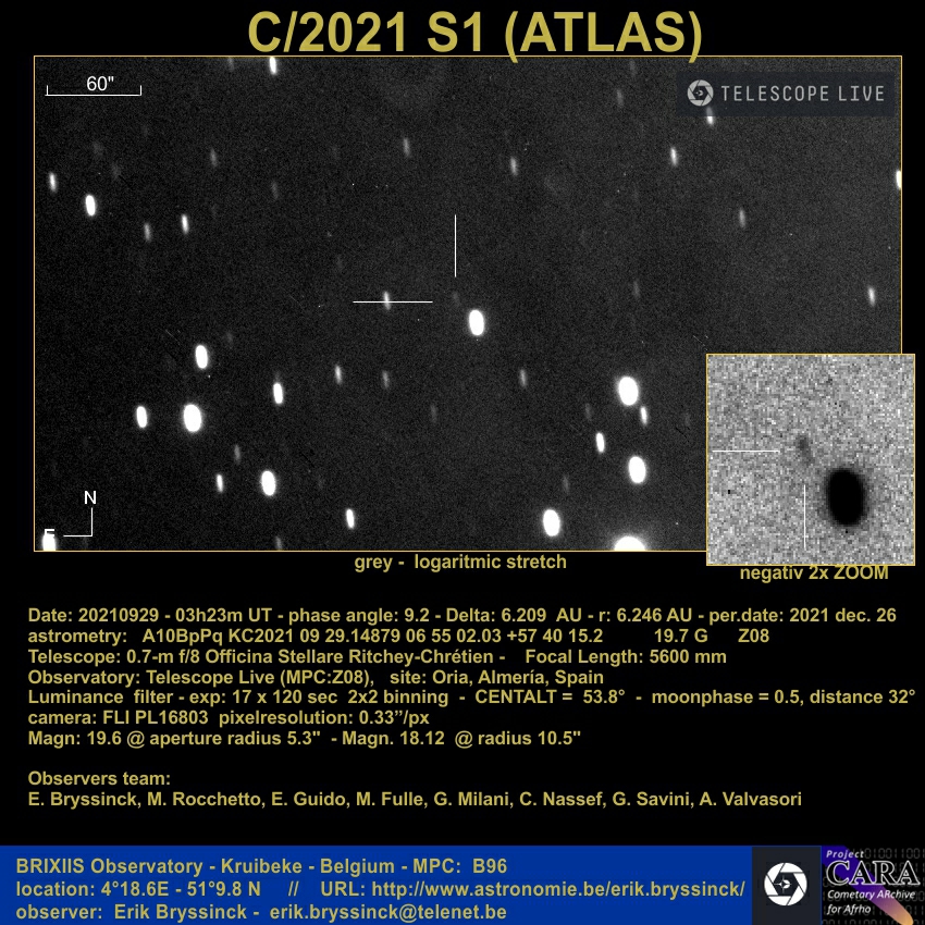 comet C/2021 S1 (ATLAS), 29 sept. 2021, Erik Bryssinck, Telescope.Live
