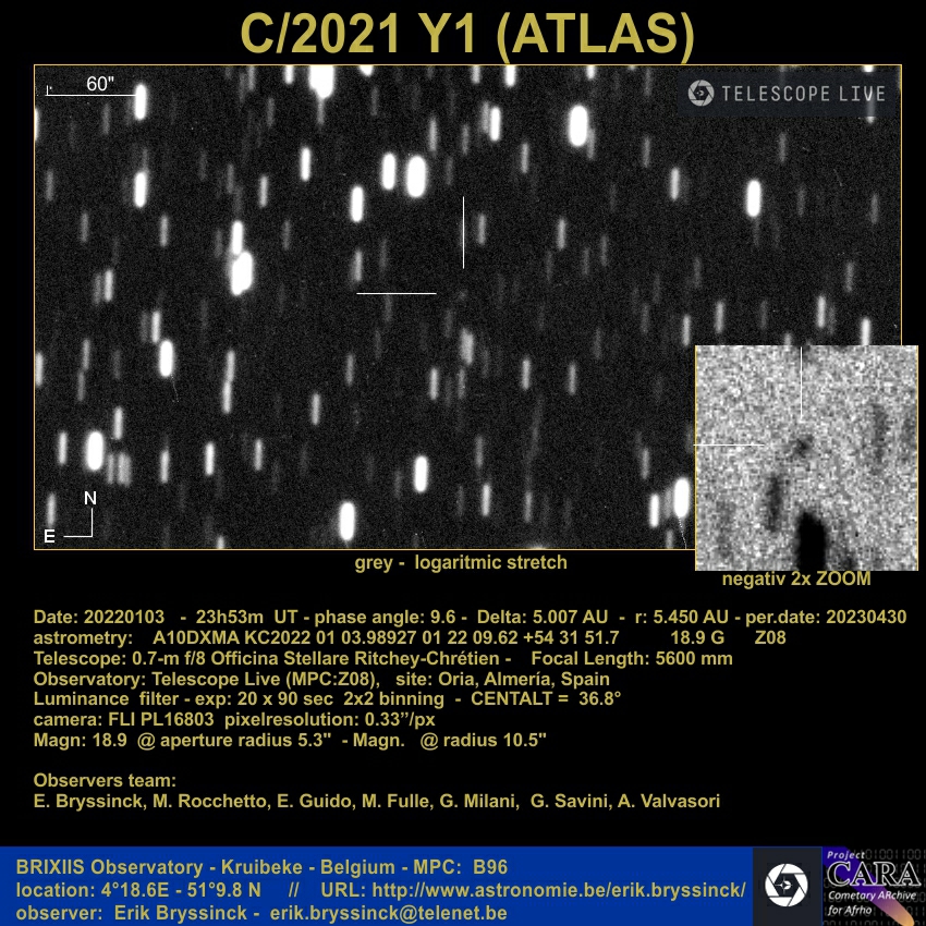comet C/2021 Y1 (ATLAS), Erik Bryssinck, 3 jan. 2022