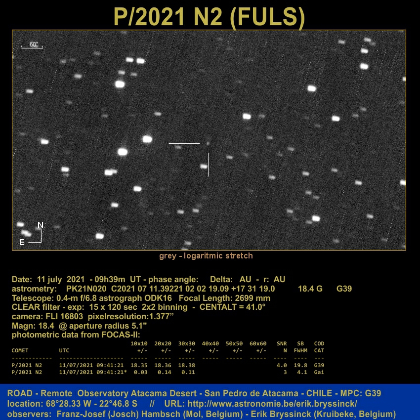 comet P/2021 N2 (FULS), Erik Bryssinck & F.-J. Hambsch, ROAD Chile, 11 july 2021