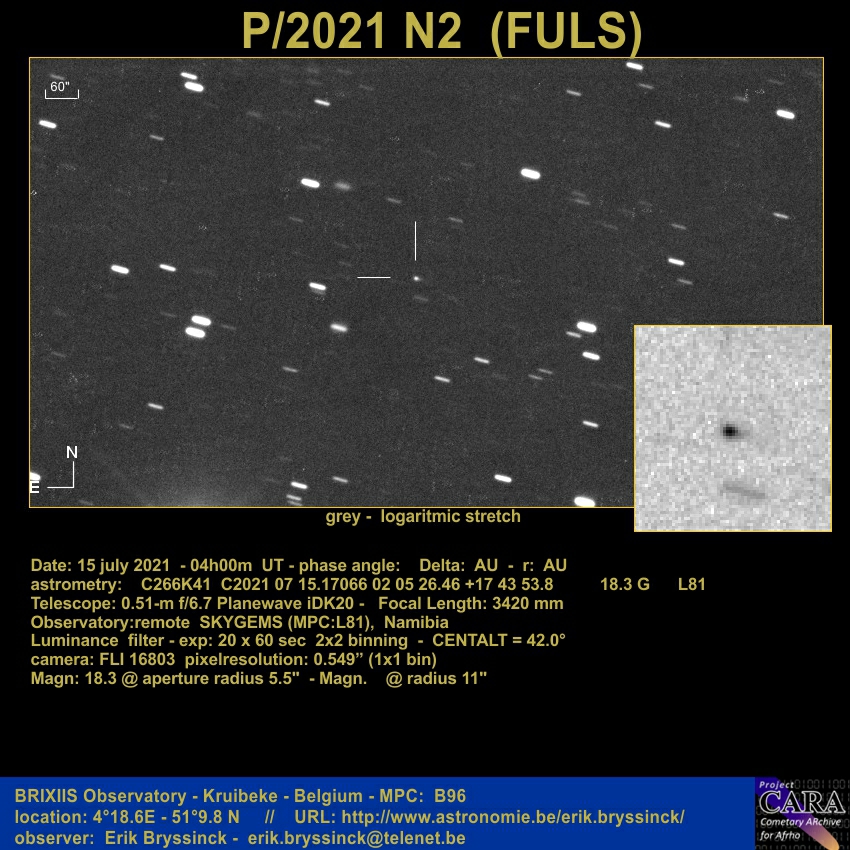 comet P/2021 N2 (FULS), Erik Bryssinck, 15 july 2021