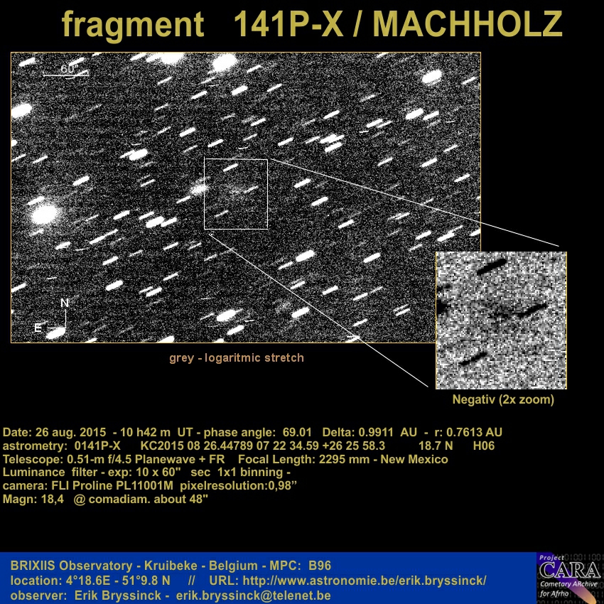 image fragments of comet 141P/MACHHOLZ made by Erik Bryssinck, Kruibeke, Belgium