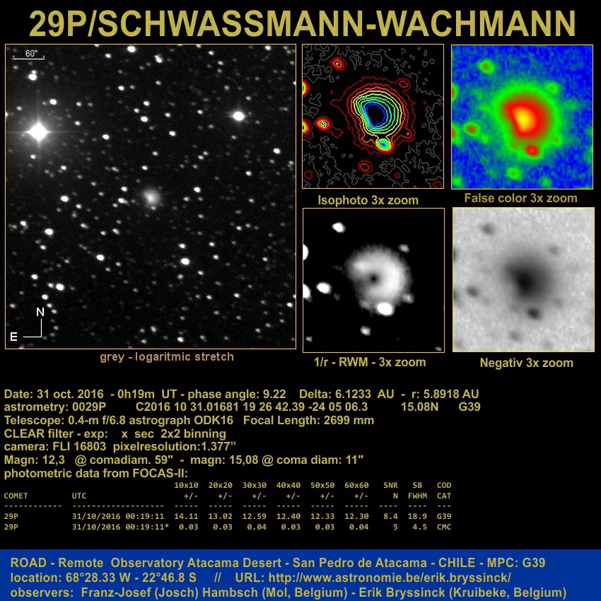 comet 29P by Erik Bryssinck é Josch Hambsch from ROAD observatory, San Pedro de Atacama, Chile (G39 observatory)