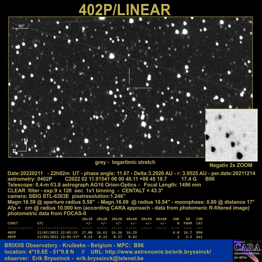 comet 402P/LINEAR, Erik Bryssinck, 11 febr. 2022